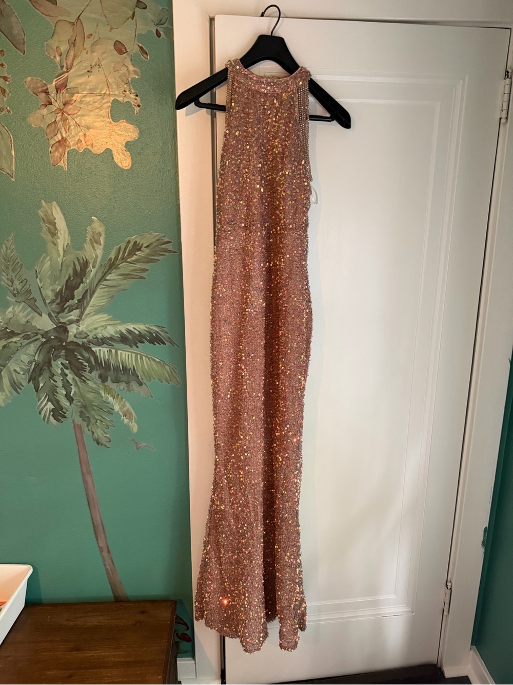 Source Unknown Rose Gold Sequin Halter Prom Dress